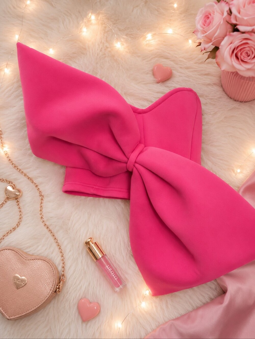 Strapless Pink Bow Crop Top - Unbranded